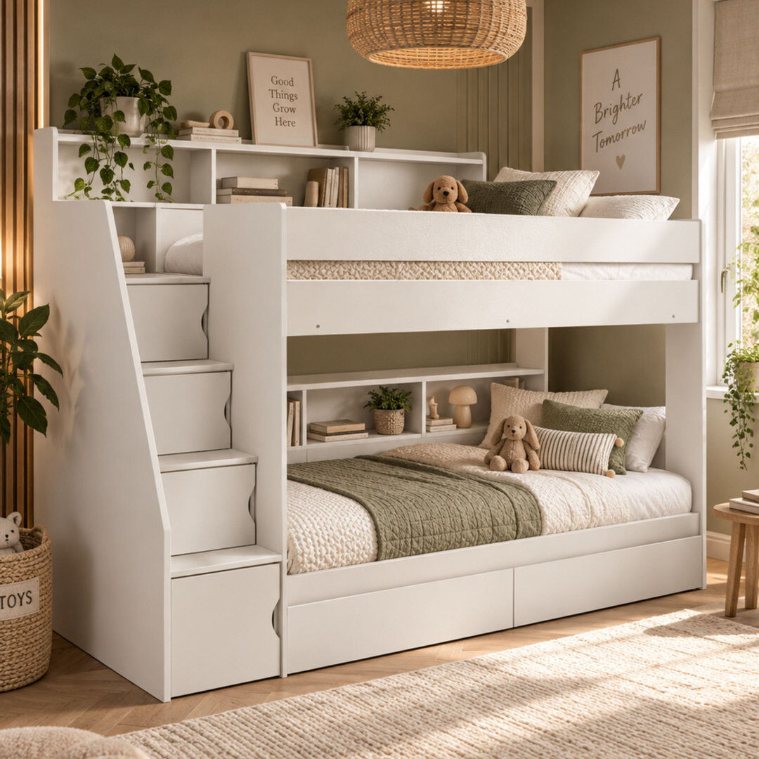 Harriet Bee Caleb Single (3') Storage Bunk Bed White