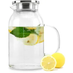 Intirilife Karaffe mit Filter und Skala bis 1.5 L - Krug aus Borosilikatglas mit Henkel und herausnehmbarem Filter-Deckel für Tee Kaffee Wasser