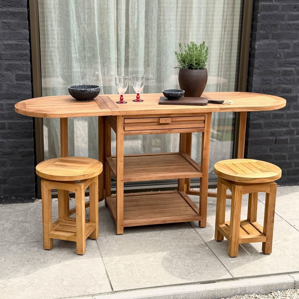 Axi Table de bar pliable avec deux tabourets, teak Marron 165x76x55cm