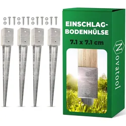 Novatool, Zaunpfosten + Pfähle, 4x Einschlagbodenhülsen-Set 71x71x750 mm, Bodenhülse Sonnenschirm Pfostenträger Zaunpfosten