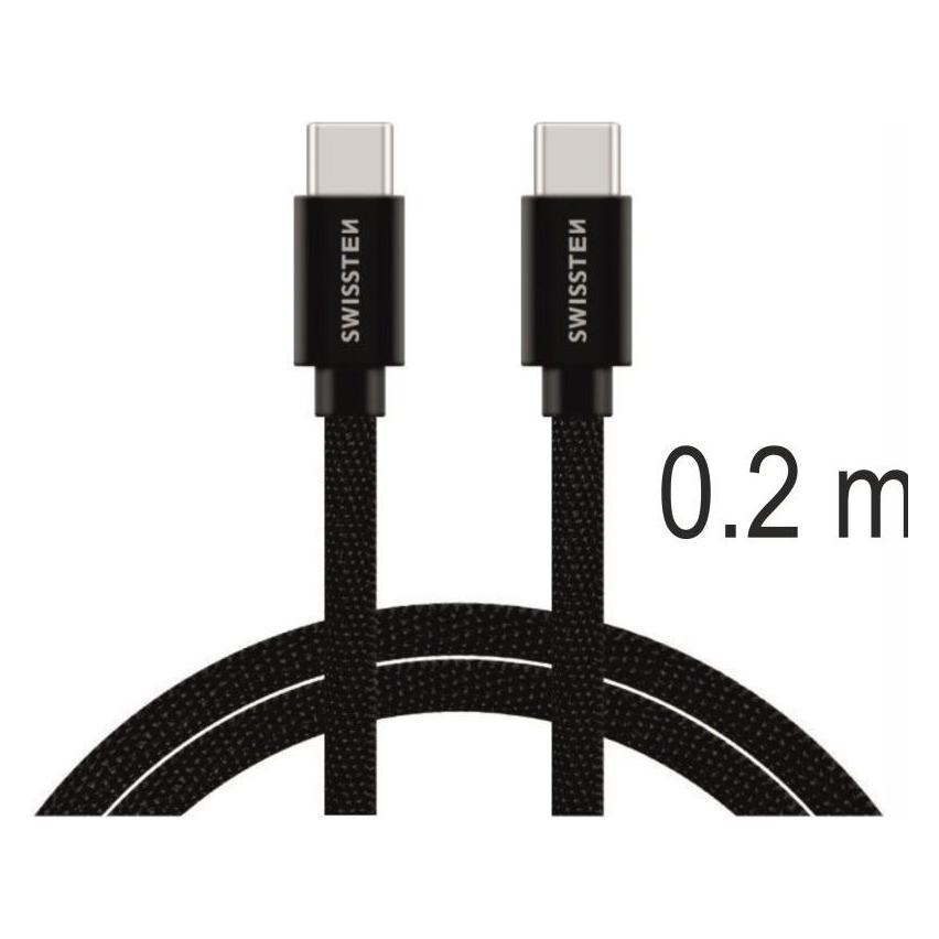 Swissten Data Cable Textile USB-C / USB-C 0.2m - Black (0.20 m) (71527208)
