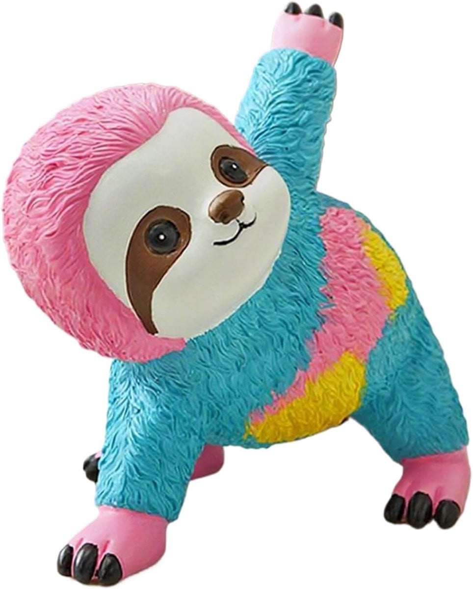 Handgeschilderd Luiaard Beeldje - Kleurrijk Dieren Sculptuur voor Interieur Decoratie - Hoogte: 12,5 cm