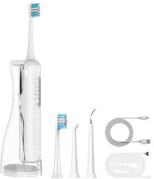 Inspired Deals 3 in 1 Sonic Electric Toothbrush & Water Flosser Oral Irrigator For Deep Gum Cleaning white