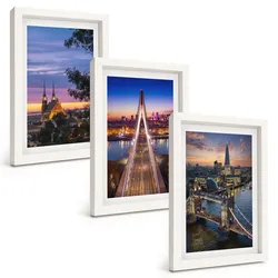 BILDER SET 3er Set - 20x30 cm Weißer Rahmen - Ausblicke auf Brücken und Sonnenuntergänge