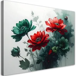 WANDBILD, Rote grüne Pflanze Blumen