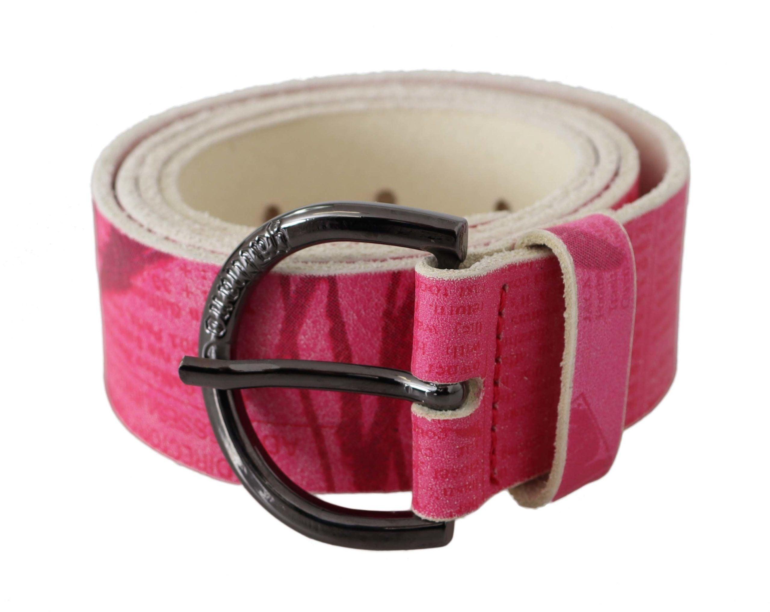 John Galliano Pink Leather Letter-Logo Design Rundschnallen-Gürtel