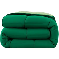 wometo Steppbett Wende-Design ca. 135x200 cm – dunkelgrün & grün – bunte Ganzjahres Bettdecke (Sommer - Winter) I ohne extra Bezug verwendbar I OEKO-TEX
