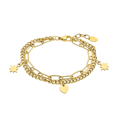Armband LOTUS "Essentials - Sterne Herz", gold (gelbgoldfarben), Armbänder, Damen, 20cm, Edelstahl, Armband
