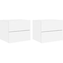 Décoshop26 - Set aus 2 wandmontierten Nachttischen mit LED-Beleuchtung zwei Schubladen weißem Holzwerkstoff DEC036121