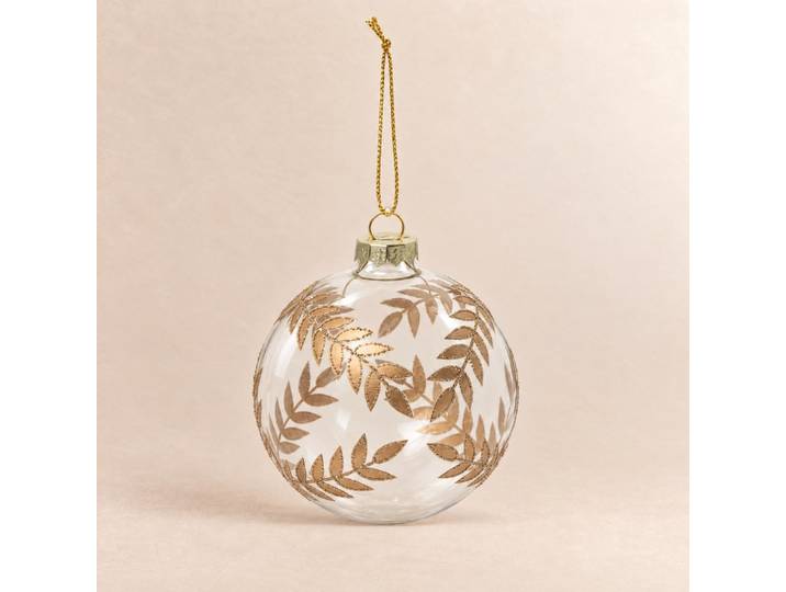 Weihnachtskugel aus Klarglas und Goldlaub