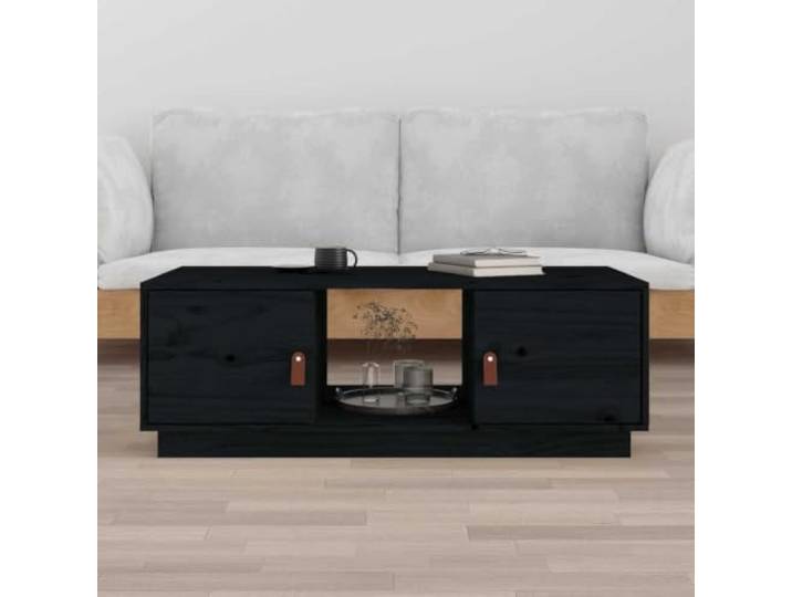 HEFZGDB Massivholz Couchtisch Kiefer Schwarz 100x50x35 cm mit Stauraum Fächern als Beistelltisch oder Sofatisch Moderner Wohnzimmertisch aus Naturholz