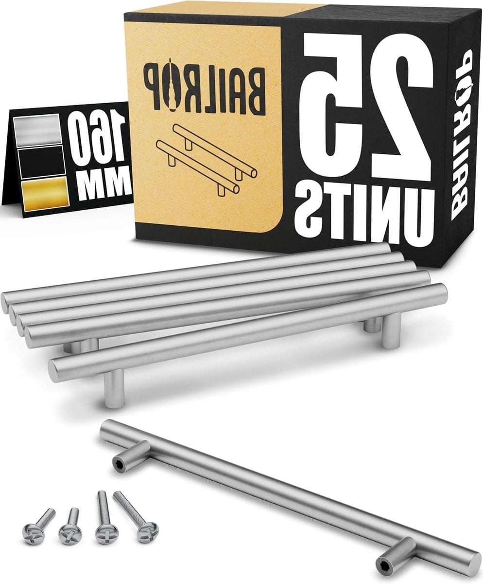 Set van 25 zilveren roestvrijstalen keukengrepen en kastgrepen van 160 mm