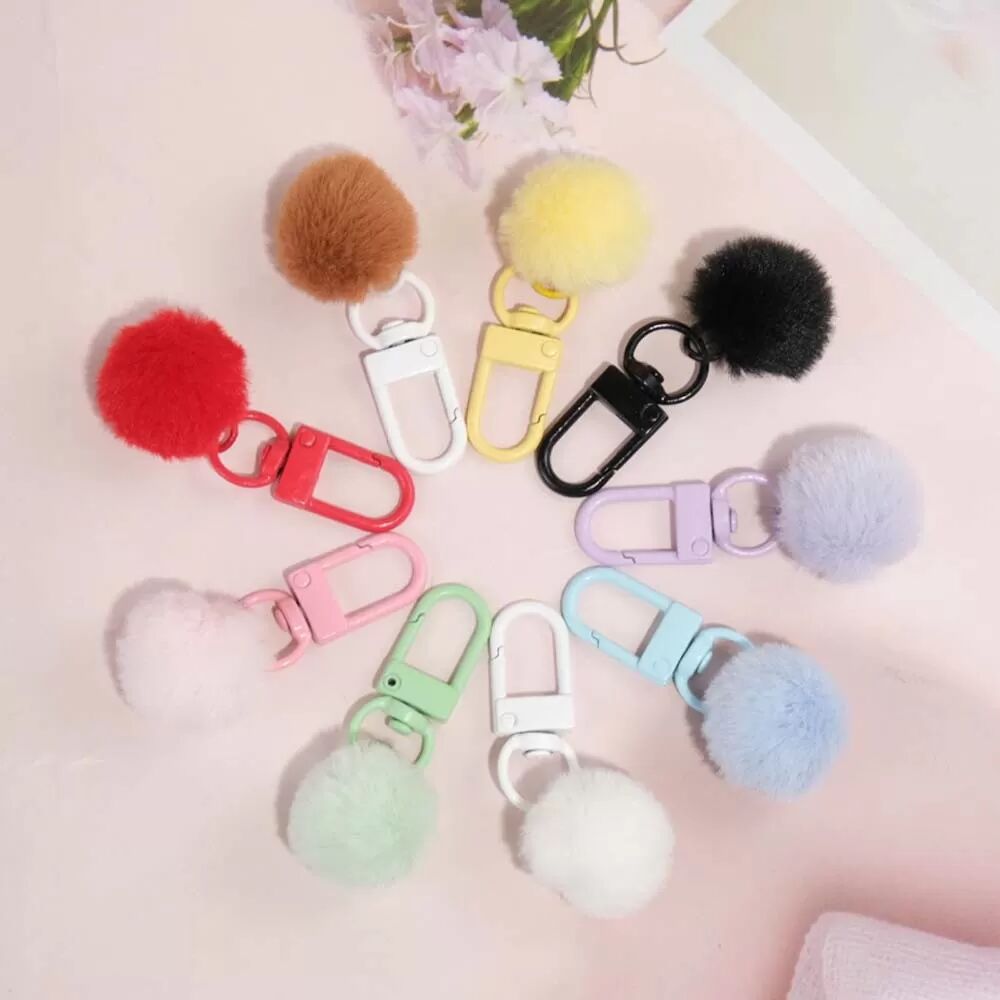 INF 10er-Pack Niedliche Flauschige Pompon Schlüsselanhänger, Legierung, Verschiedene Farben Weiß