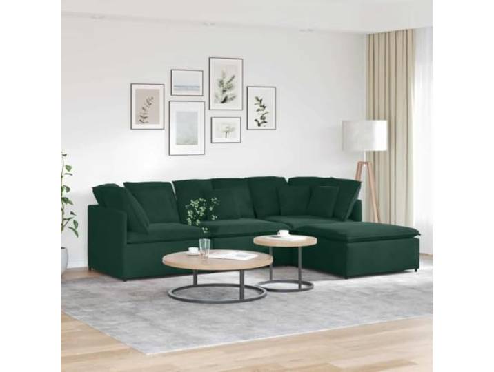 HEFZGDB Modulares Sofa mit Fußhocker in Samt Dunkelgrün – Elegante Sitzgruppe mit Vier Teilen für vielseitige Raumgestaltung, atmungsaktive Polsterung und Stabiler Metallrahmen