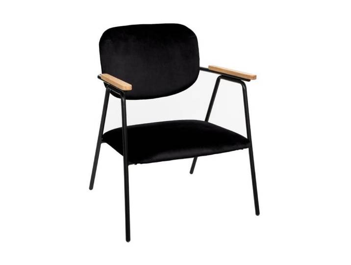 Fauteuil - ATMOSPHERA - Velours Noir - Accoudoirs en Bois - Contemporain - Design