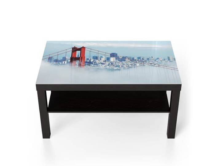 DEQORI Glastisch schwarz groß 90x50 cm Motiv Brücke im Nebel ausgefallener Beistelltisch aus Glas Hochglanz Couchtisch fürs Wohnzimmer moderner Couch Tisch mit Design