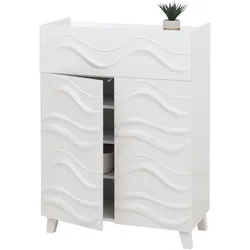 Kommode MCW-N86, Schrank Sideboard Anrichte, 3D-Wellen-Design Push-to-open Türen 107x76x36cm ~ weiß
