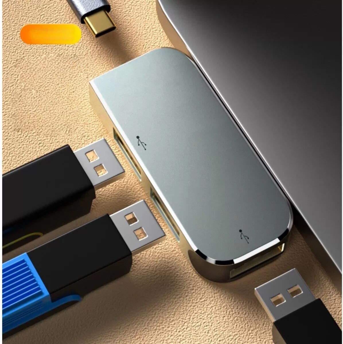 INF Hub USB-C 4-en-1 : A3.0+A2.0+Type-C+Audio 3,5 mm, Adaptateur USB-C Double pour Ordinateurs Portables