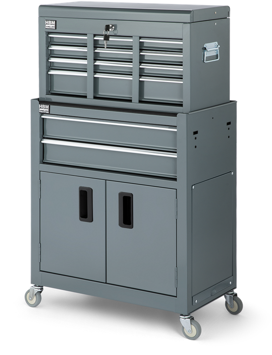 HBM carrello porta attrezzi con armadio superiore, grigio, modello 2
