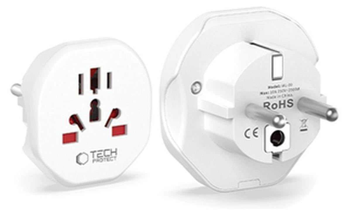 Tech-Protect universele reisadapter met EU-stekker, wit