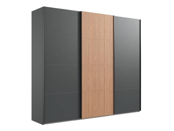 Lomadox Kleiderschrank Schwebetürenschrank 225cm, Graphit mit Eiche