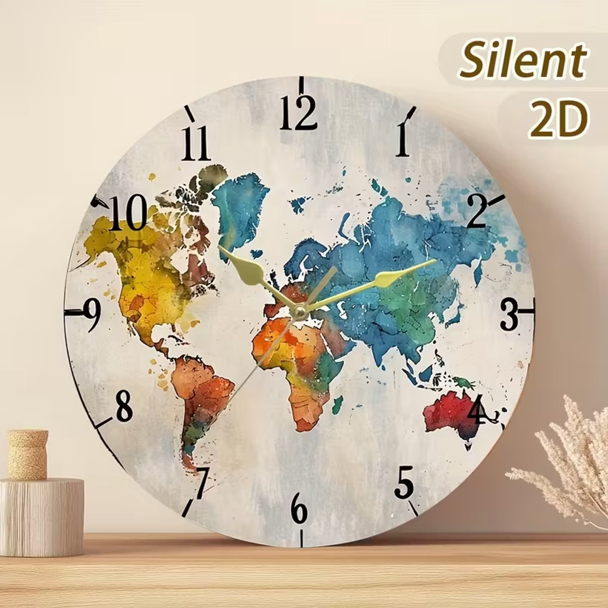Analoge wandklok met wereldkaart ontwerp, diameter: 30 cm