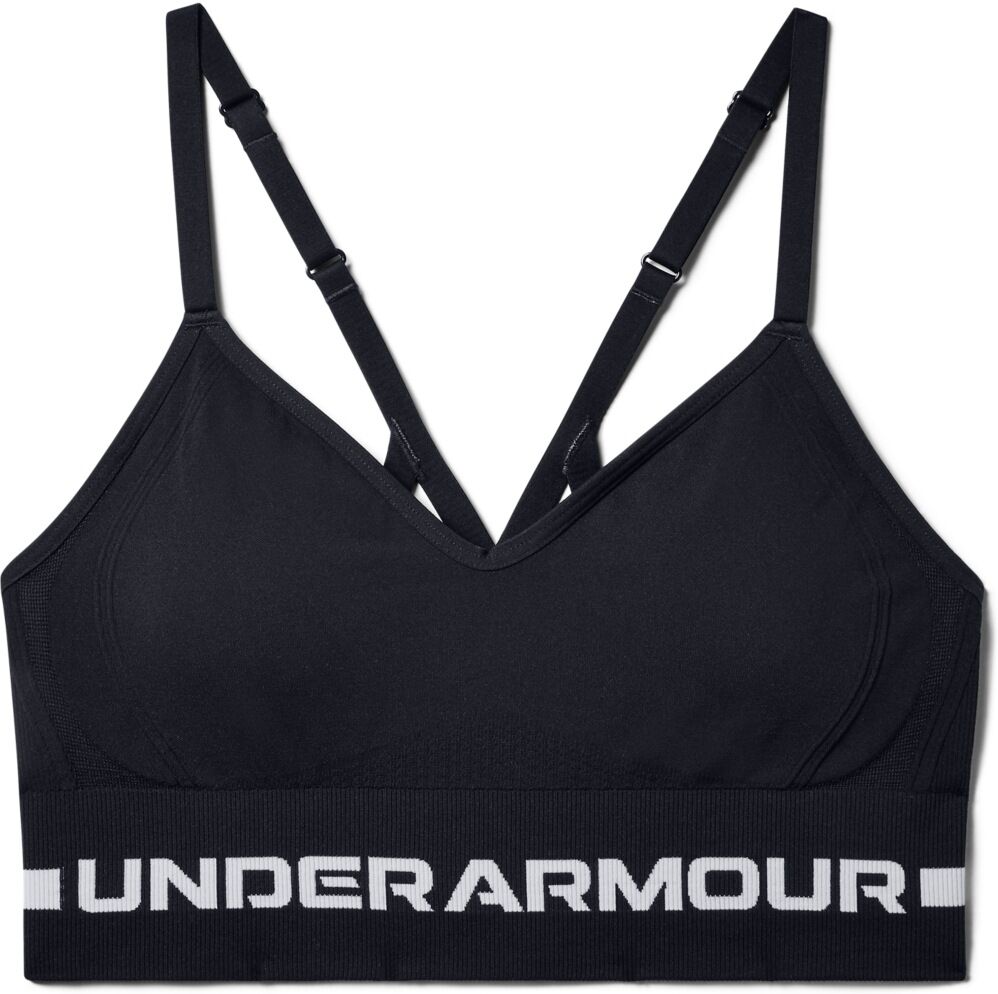 Sport-BH UNDER ARMOUR "UA SEAMLESS LOW LONG BRA", Damen, Gr. XS (30/32), N-Gr, schwarz, Obermaterial: 88% Polyester, 12% Elasthan, BHs Sport-BH, nahtlose Passform, aus Polyester und Elasthan schwarz XS (30/32), N-Gr