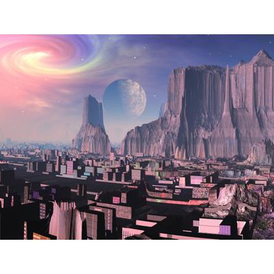 Fototapete PAPERMOON "PLANETEN-FANTASIE FUTURISTISCH ALIEN MOON GALAXIE XXL", bunt, B:3,5m L:2,6m, Vlies, Tapeten