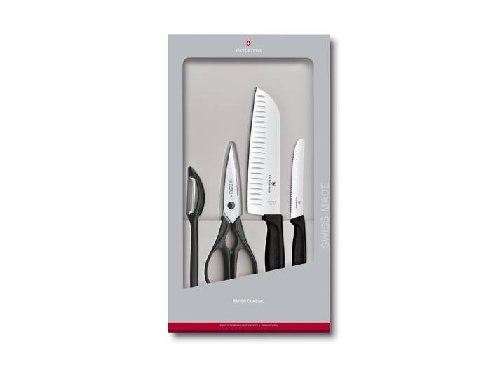 Messer-Set VICTORINOX Swiss Classic 4-teilig , schwarz, Edelstahl, Kochmesser-Sets, Messer-Set