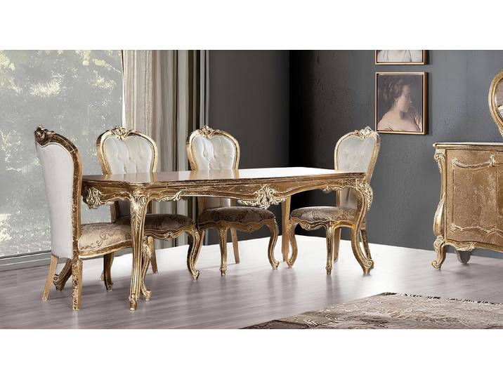 Xlmoebel Essgruppe 5-teiliges Barock Esstisch und Stuhl Set aus Holz, (Essgruppe, 5-tlg., 5-teiliges Set), Made in Europa
