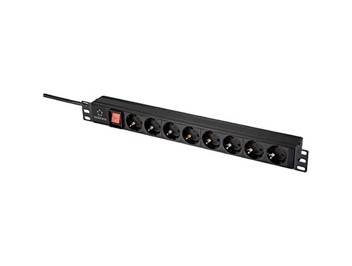 Renkforce RF-4604248 19 inch Stekkerdoos voor patchkast 1 HE Geaarde contactdoos Met schakelaar Zwart