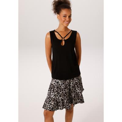 Tanktop ANISTON CASUAL, Damen, Gr. 36, schwarz, Single Jersey, Obermaterial: 95% Viskose, 5% Elasthan, unifarben, figurumspielend hüftlang, V-Ausschnitt, Tops Tanktop, mit raffiniertem V-Ausschnitt