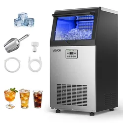 VEVOR Kommerzielle Eismaschine 45 kg/Tag, Eiswürfelbereiter mit 7,3-13,3 kg Eisvorratskapazität, Eiswürfelmaschine aus Edelstahl mit LED-Anzeige und Selbstreinigung, Ideal für Restaurant, Café und Bar