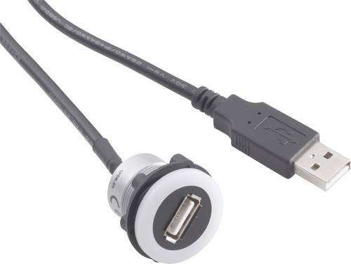 TRU Components USB-05-BK USB-Einbaubuchse 2.0 Buchse, Einbau, Stecker USB-Buchse Typ A, beleuchtet auf USB-Stecker Typ A mit 60cm