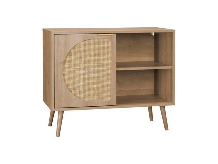 sweeek - Buffet scandinave décor bois et cannage arrondi 1 porte 80cm EVA