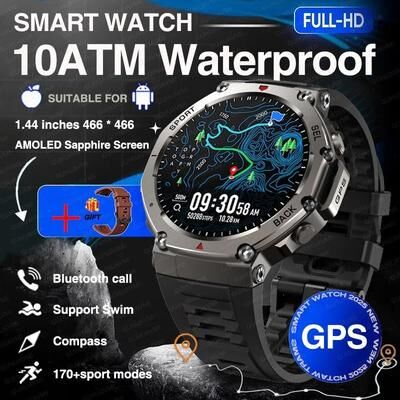 Uplifted Finds 2025 Military Bluetooth Call Smart Watch Built in GPS Compass Barometric Altimeter 10ATM Waterproof black Red Silicone 2