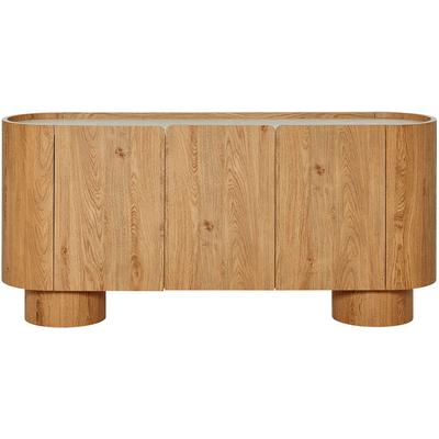 Sideboard JAHNKE "CIRCO SB 160", montana eiche, marmor weiß, B:160cm H:74,3cm T:38,4cm, Holzwerkstoff, Sideboards, Sideboard, Sideboard, 3-türig, gerundetes Design, Marmor-Look, Breite 160 cm