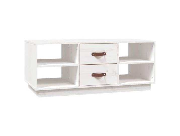 Tmriohed Couchtisch Weiß 100x50x41 cm Massivholz Kiefer Stilvoller Wohnzimmertisch mit praktischen Schubladen und Ablagen für ordentliches Verstauen im Wohnzimmer.