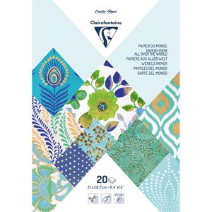 Clairefontaine Motivpapier 95095C, Papiere aus aller Welt, blau, A4, 90 g/m², Folienveredelung und Prägung, 10 Motive, 20 Blatt