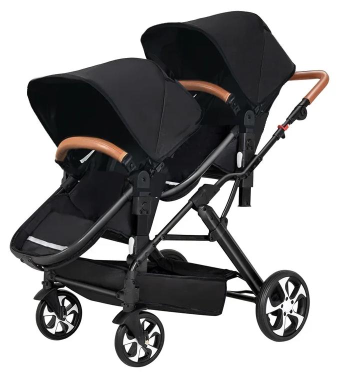 Doppelkinderwagen - Zwillingskinderwagen - Sitz- und Liegefunktion - Faltbar - Wendevorrichtung - Stoßdämpfung - Stahlrahmen - Schwarz
