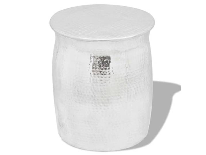 KPOUTRFG Gehämmerter Aluminium Hocker Beistelltisch Silbern Glänzende Oberfläche, langlebig, rustikales Design, vielseitig, haptische Struktur