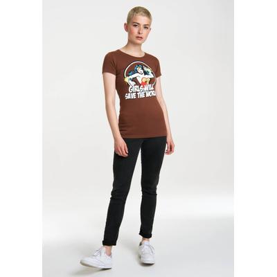 T-Shirt LOGOSHIRT "DC - Wonder Woman - Girls Will", Damen, Gr. M, braun, 100% Baumwolle, bedruckt, normal, Rundhals, Shirts T-Shirt, mit Wonder Woman-Print