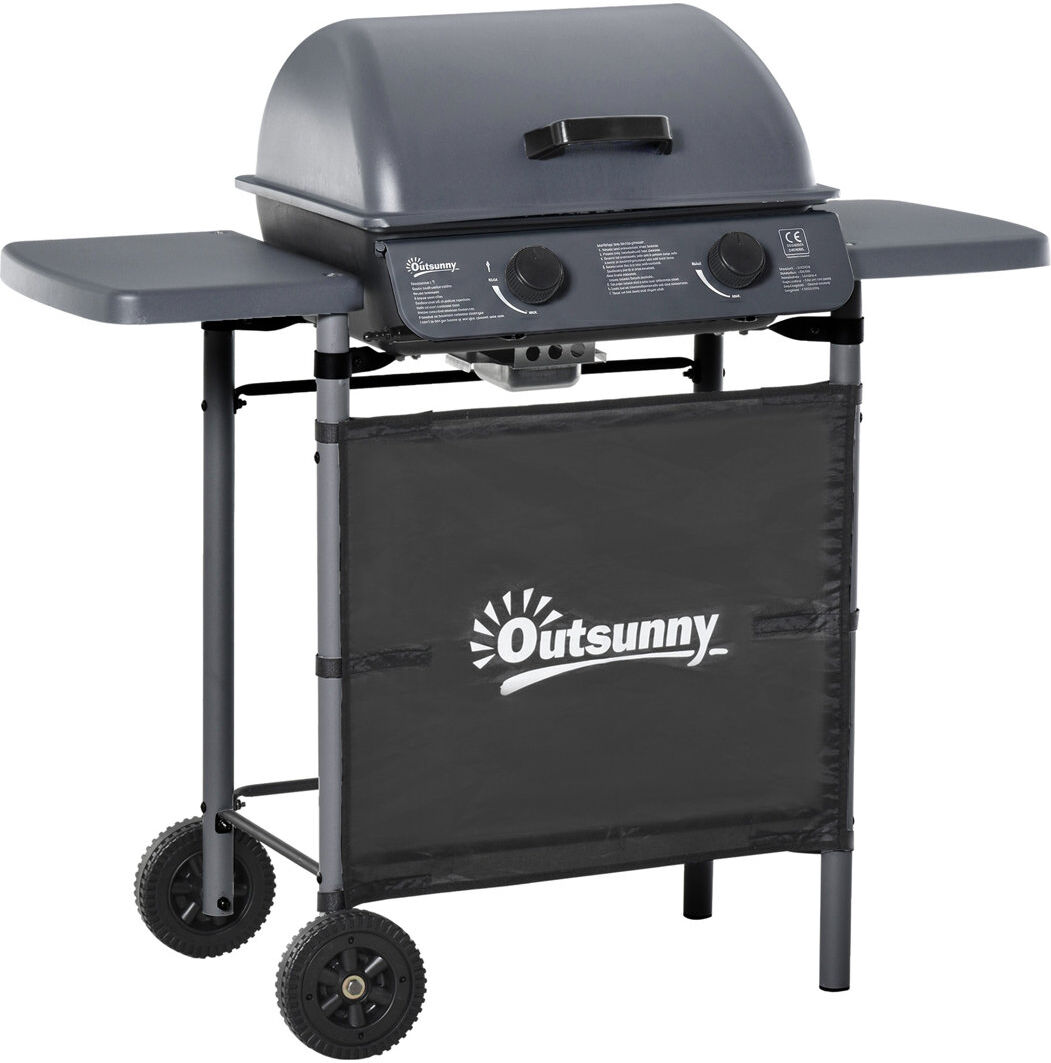 17 Stories 2 Burner Gas BBQ Trolley 5.6 kW Gas Barbecue Grill with Lid Grey Powder Coated 2