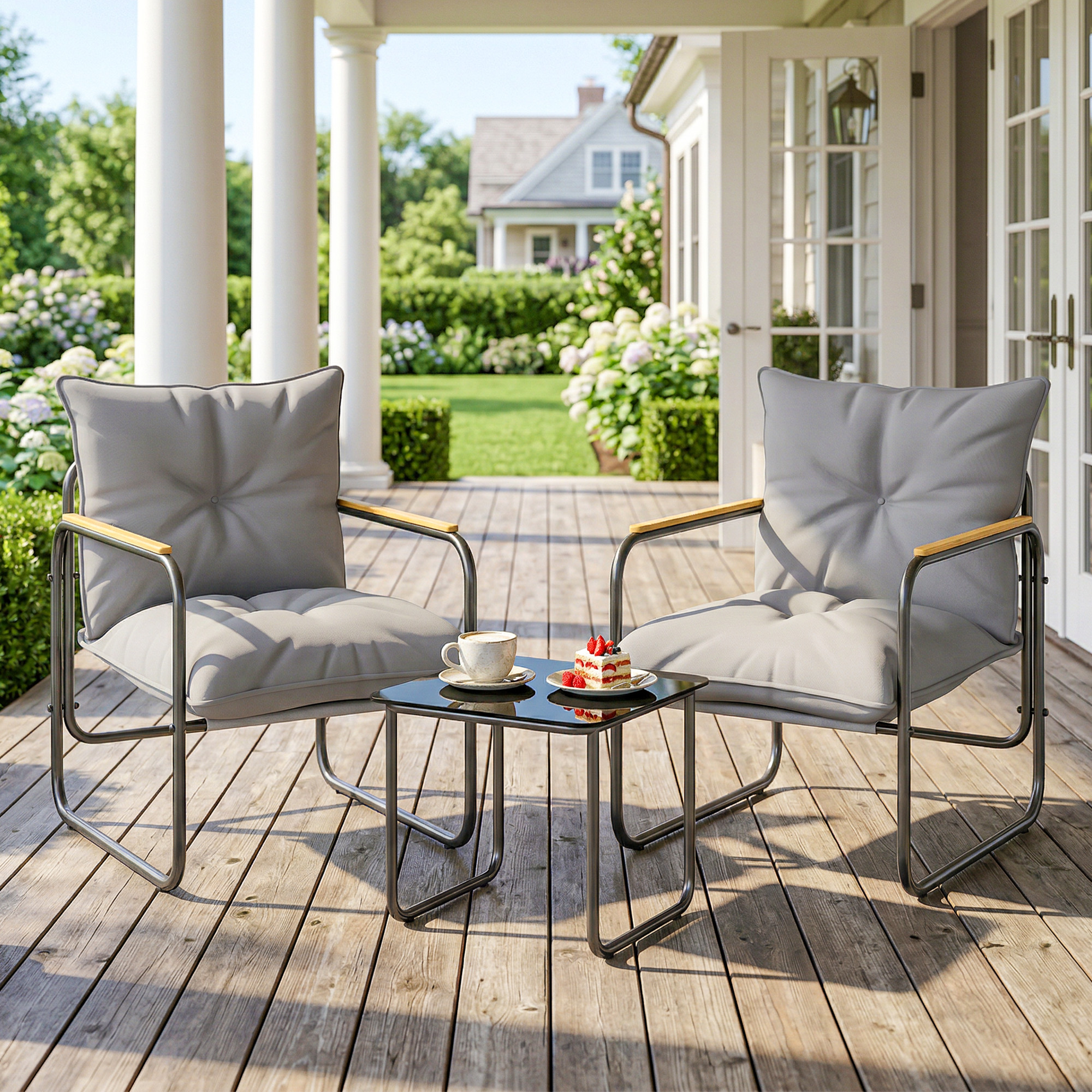 Outsunny Set Bistrò 3 Pezzi, Mobili Esterno Metallo con Cuscini, Grigio Scuro   Aosom Italy