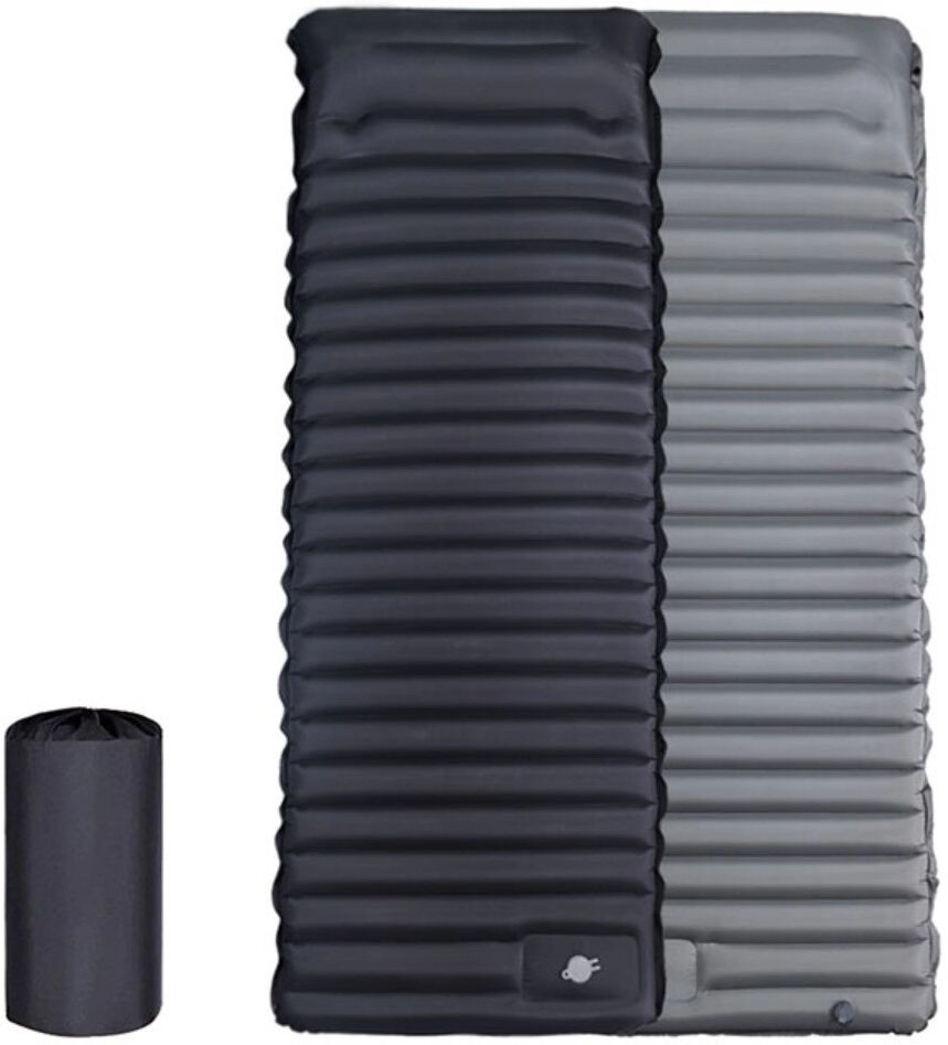 INF Tapis de couchage gonflable à pompe au pied - Matelas camping TPU 10cm, supporte 200kg Noir + Gris