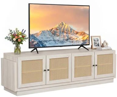 Costway Farmhouse TV Stand for TVs up to 75 Inches with 2 Cabinets-White