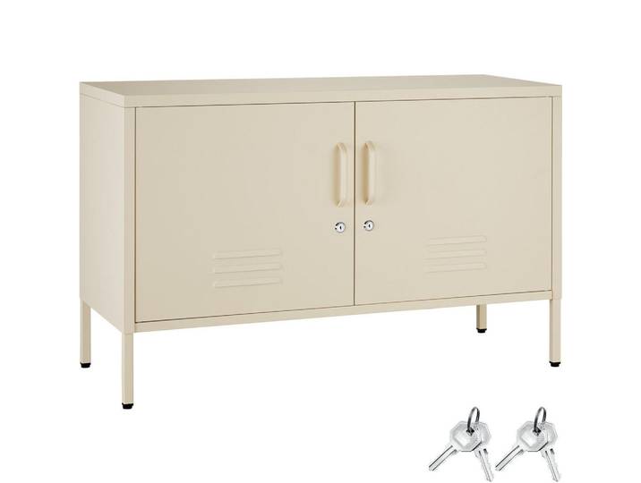tectake Sideboard Baker, Kippschutz, höhenverstellbare Füße, creme, Creme, Metall, Beton Optik, Rechteckig, 100x65x42.5 cm, Wohnzimmer, TV Möbel, Lowboards, Lowboards stehend