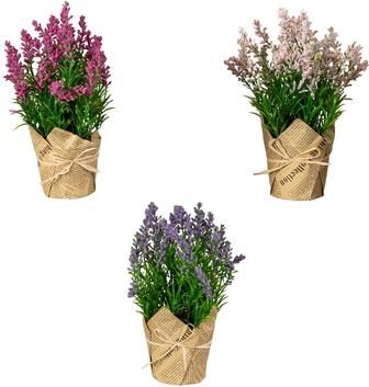 Nearly Natural 9-in Mixed Lavender Arrangement in Newspaper Wrapped Pot - Set of 3