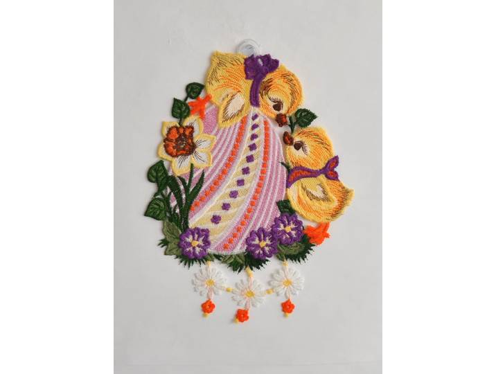 Fensterdekoration STICKEREIEN PLAUEN Fensterbild Küken , bunt, B:20cm H:27cm T:0,5cm, Polyester, Fensterbilder, Fensterdekoration, Plauener Spitze