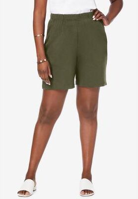 Plus Size Women's Soft Ease Cotton Knit Short by Jessica London in Dark Olive Green (Size 3X)